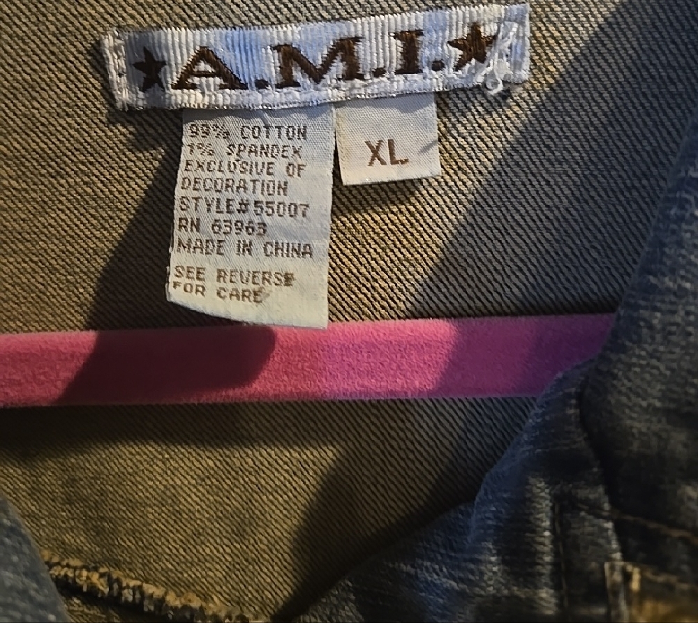 AMI Women's Denim Jacket with Cream Accents - Picture 3 of 5